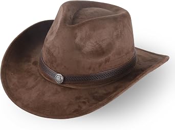 Mens and Womens Cowboy Hats Denim Leather Wide Brim Vintage Brown Cattlemans Hat Adjustable Comfortable Stylish Design Ideal for All Occasions Perfect for Adults Fashionable HeadwearCoffee,Size M
