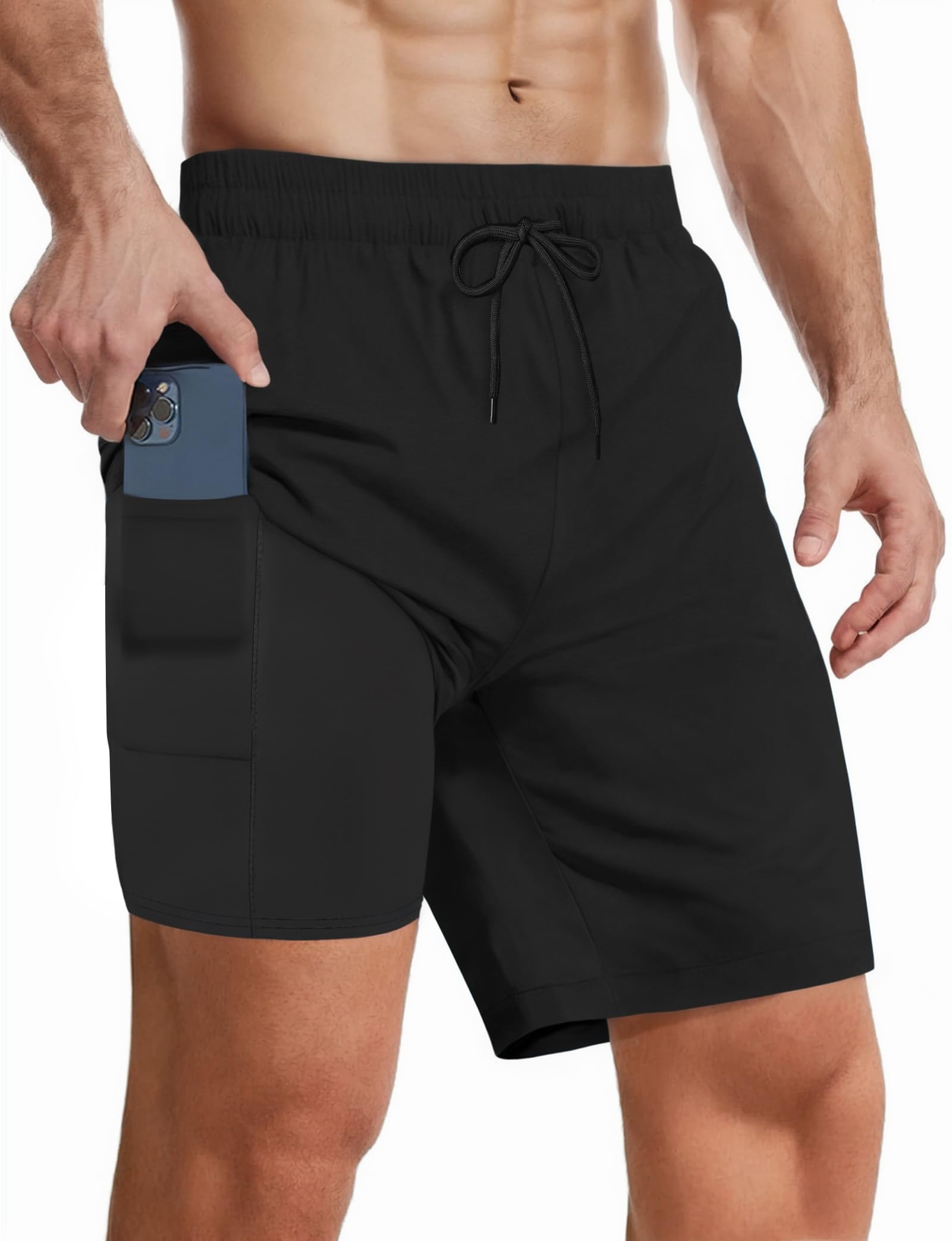 Buauty Mens Swim Trunks with Compression Liner 7 Inch Inseam Quick Dry Swim Shorts Mens Swimsuit Board Shorts with Pockets