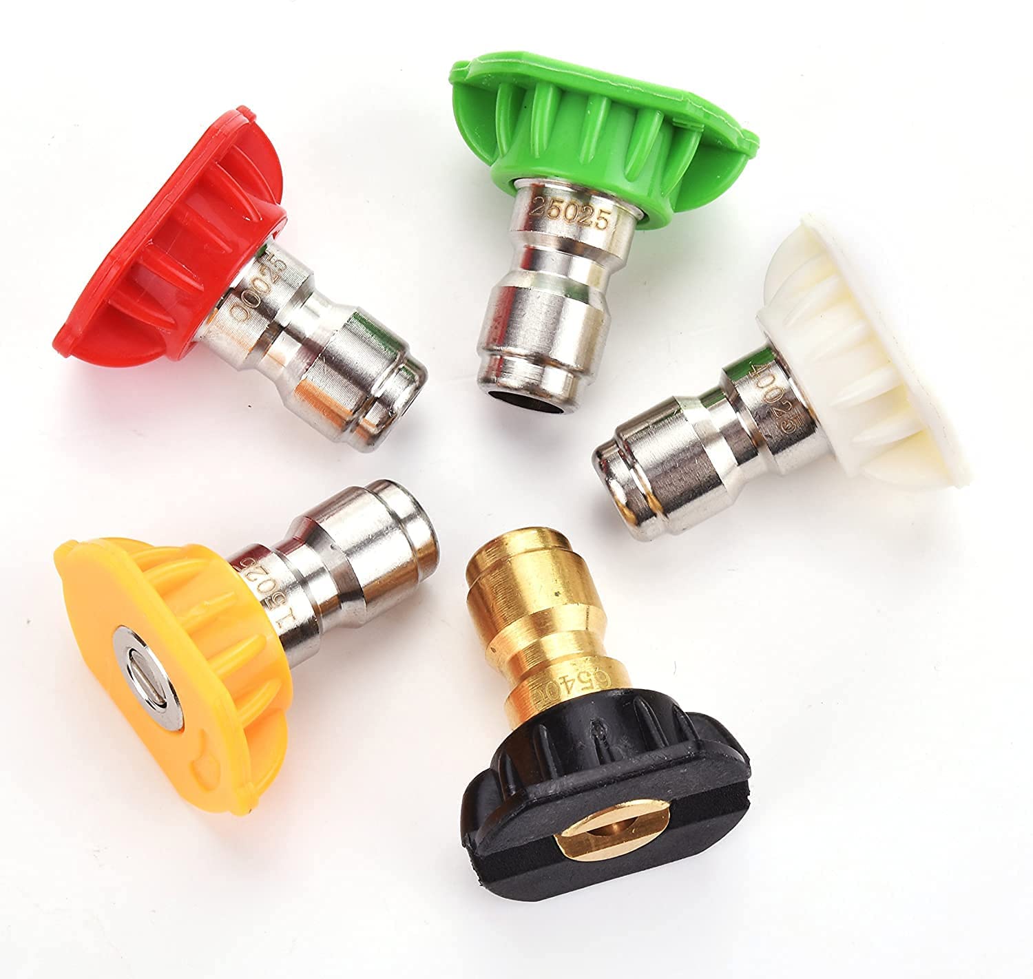 aasons pressure washer gun spray nozzle tips - multi degree quick change | foam lance cannon adjustable jet wash | fits electric & gas machine 1/4 inch, pack of 5 (nozzle)