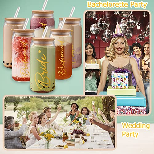 Hoomuu Bride Bridesmaid Proposal Gifts Set Of 6 - Bride To Be Beer Can Glass Gifts For Engagement Wedding Bridal Bachelorette Party - 16 Oz Drinking Glasses With Bamboo Lids And Straw #TOP6