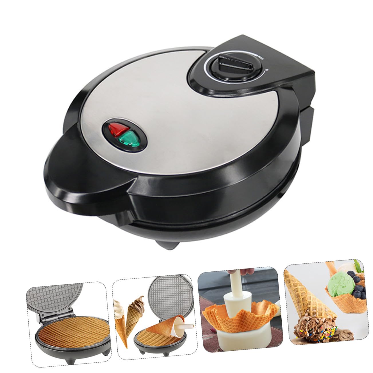 Máquina Eléctrica Cuerpo de Plástico y Acero Inoxidable para Hacer Rollos y Conos de Helado Base Antideslizante Adecuado para Preparar Desayunos en Casa