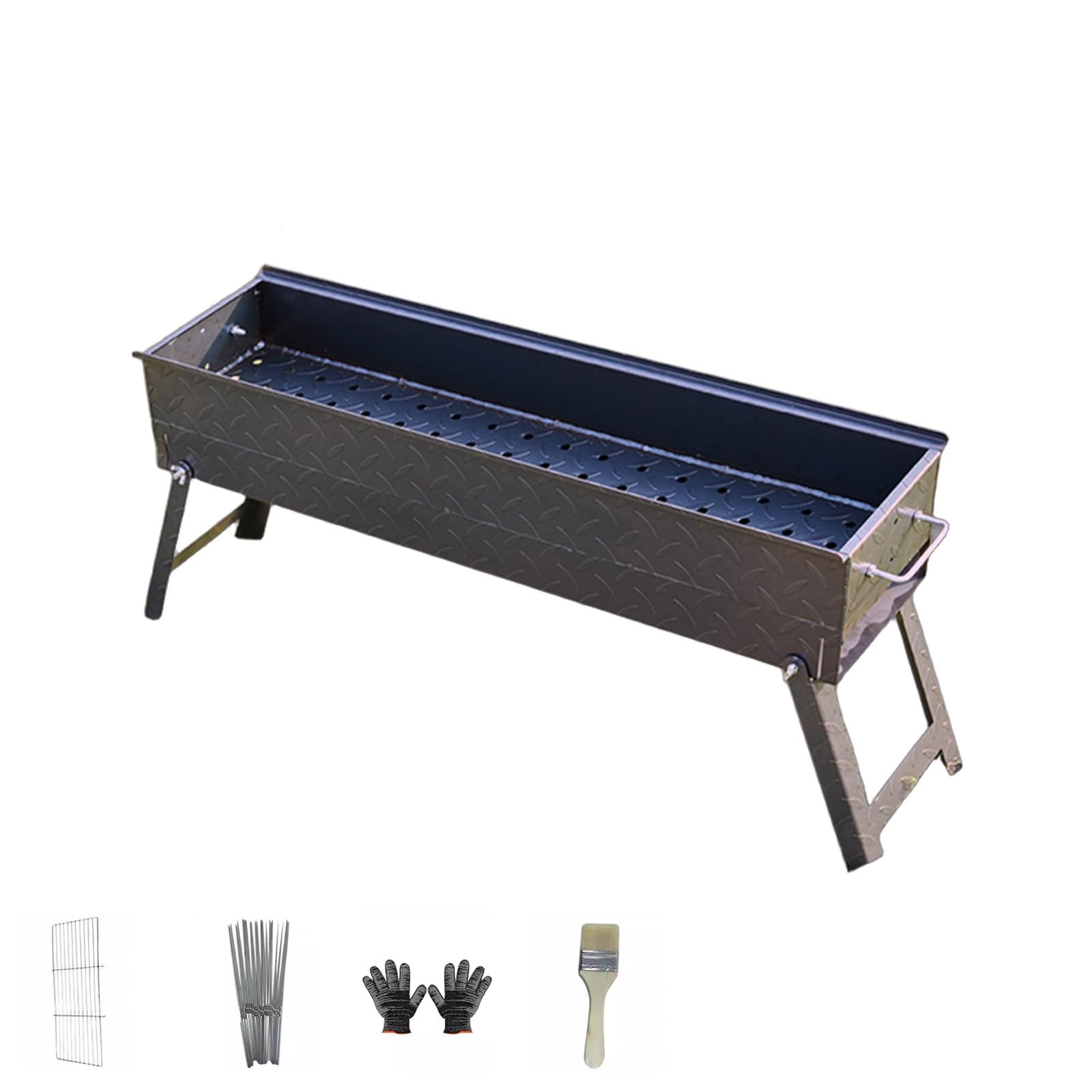 Griglia portatile a carbone per campeggio, griglia pieghevole per barbecue, piastra in acciaio ispessito per cucinare all'aperto, viaggi, cortile e giardino, 60 x 19 x 35 cm