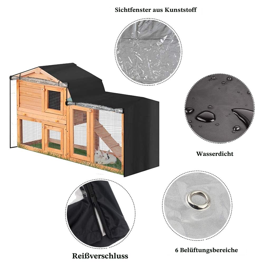Abdeckung für Kaninchenstall, strapazierfähig doppelschichtig thermischer Stall mit spitzem Fenster, Abdeckung für Kaninchenstall - 180 cm L x 52 cm B x 86 cm H