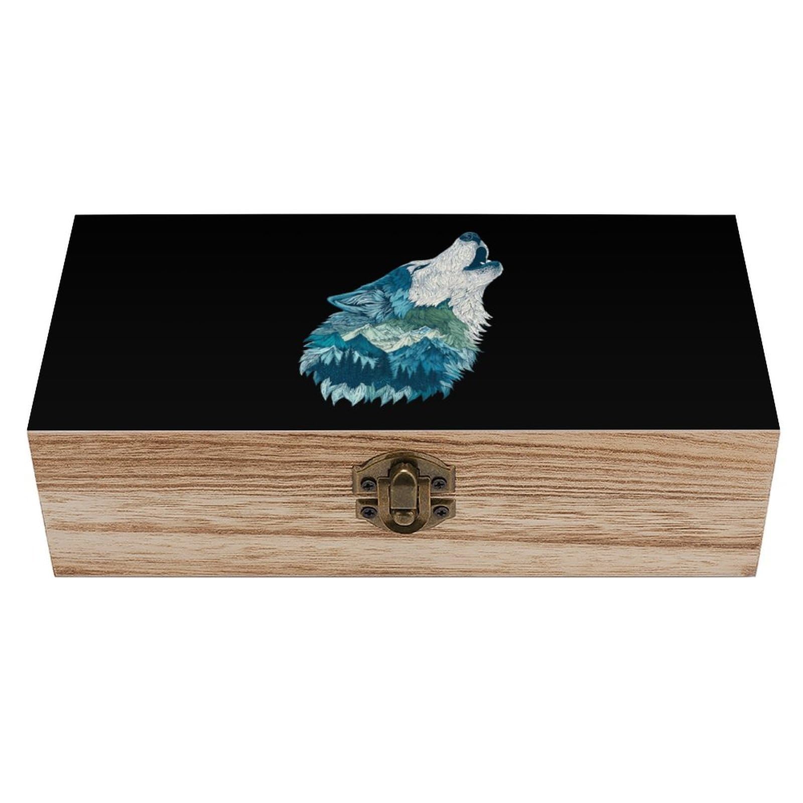 HLBSDM Howling Wild Wolf Wooden Storage Box Craft Memory Keepsake Treasure Chest Box Jewelry Organizer