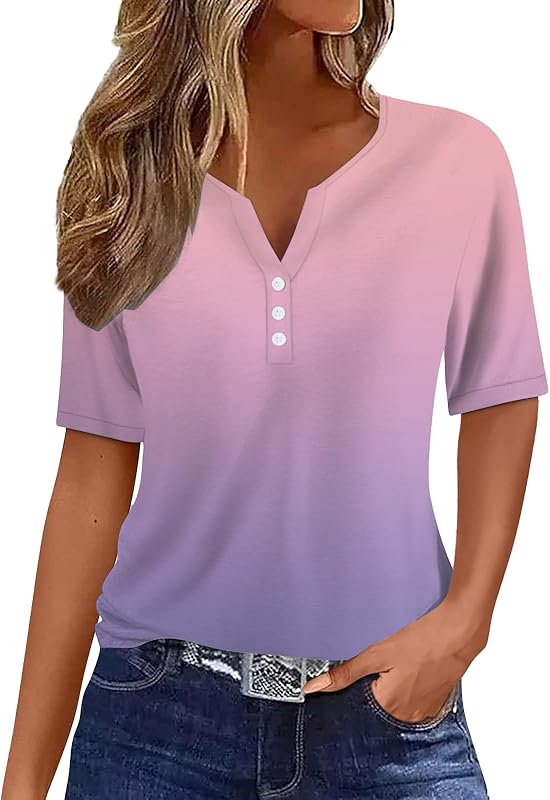 Tee Shirt Femme，T-Shirts Blanc Top Casual Col V，Shirts élégants imprimés pour Femmes Tee Tops de décolleté en V Noir Vetement Femme ete