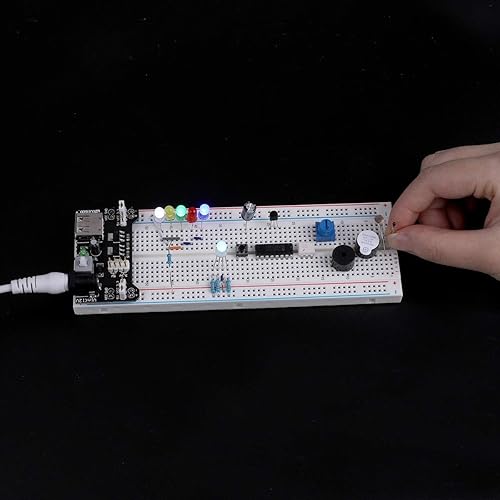 Miniatura 4 de ELEGOO Kit de diversión electrónica mejorada con módulo de fuente de alimentación, cable de puente, potenciómetro de precisión, placa de prueba de