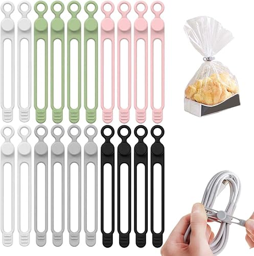 Organizador de cables de datos, bridas de silicona reutilizables 2025, organizador de cables elásticos multiusos para agrupar y sujetar cables (20