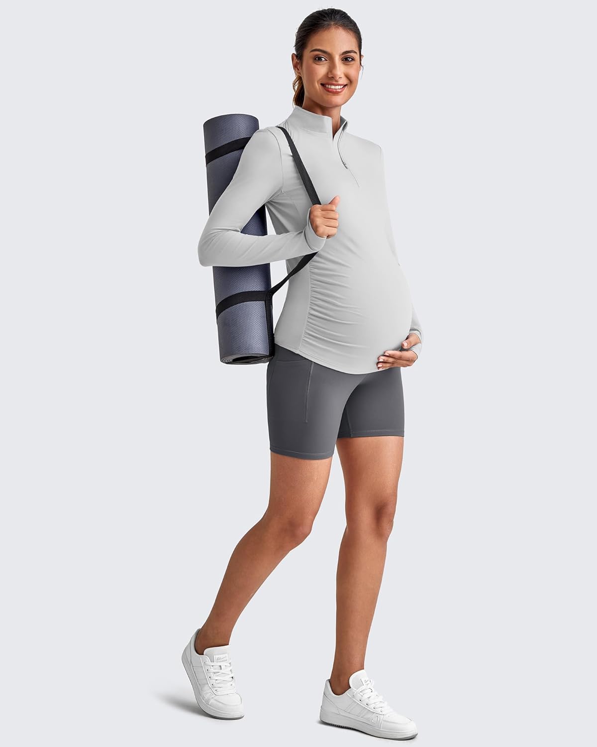 G4Free Lightweight Maternity Long Sleeve Workout Tops UPF 50+ Rash Guard Half Zip Sun Shirts Ruches Pregnancy Pullover - Image 5