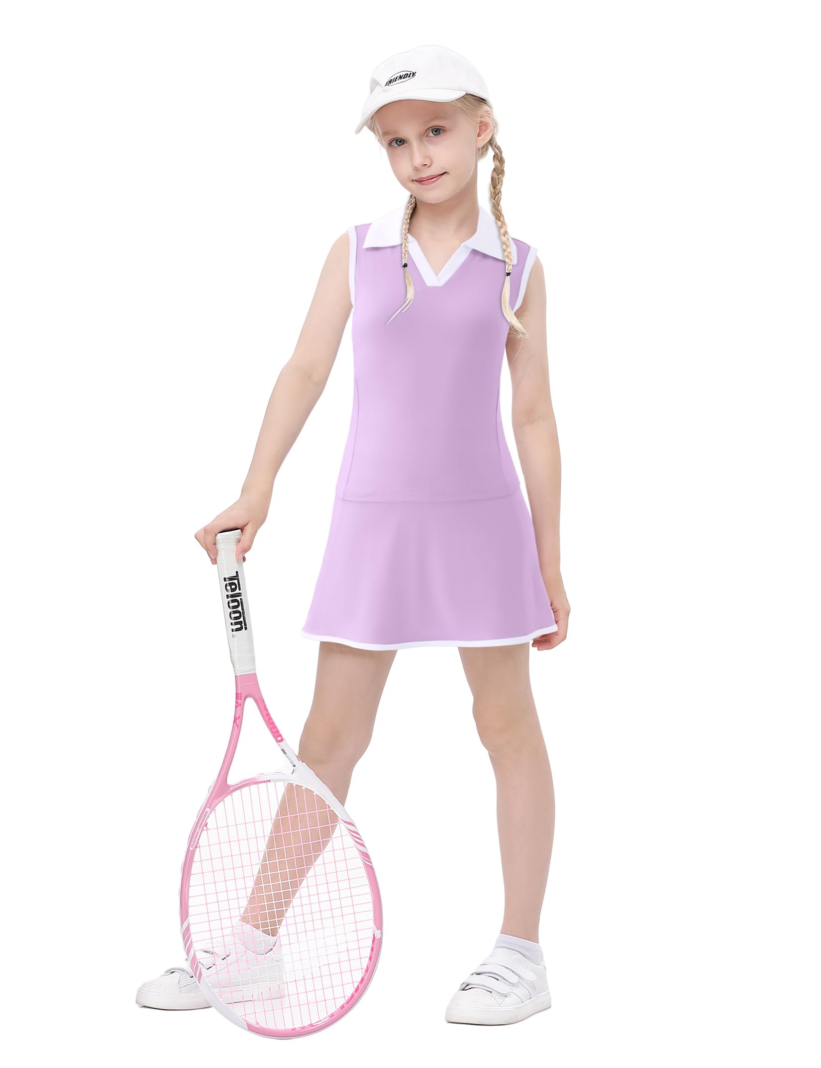 Girls Tennis Golf Dress Sleeveless Polo Neck Top and Skorts Skirt Set with Shorts Racerback Athletic Workout Outfit 4-13Y
