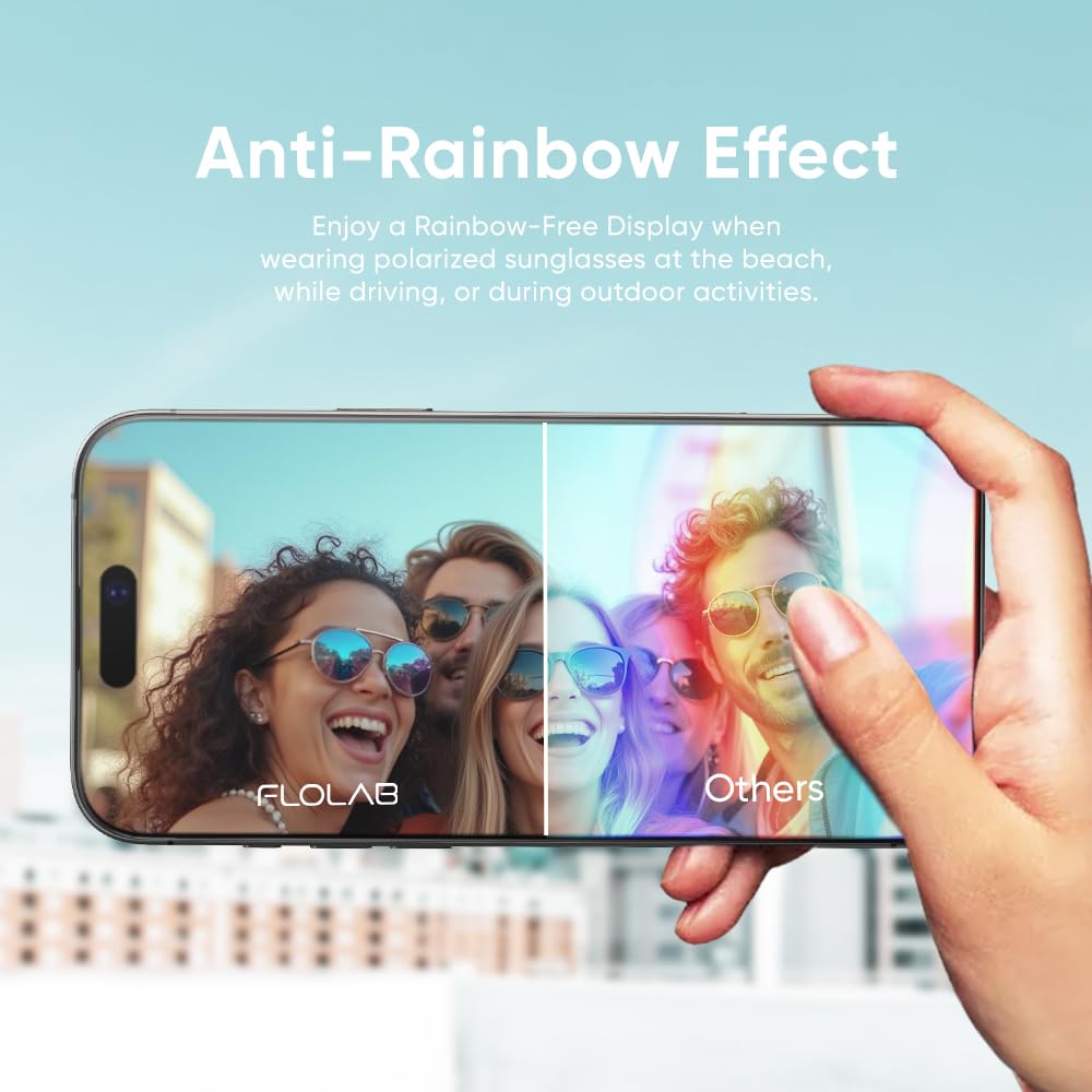 FLOLAB NanoArmour ONETIME PRO Pellicola protettiva per iPhone 17, antiriflesso, PolarSpectra anti-arcobaleno, in vetro temperato, ultra trasparente, bordo infinito, facile da installare, bordo