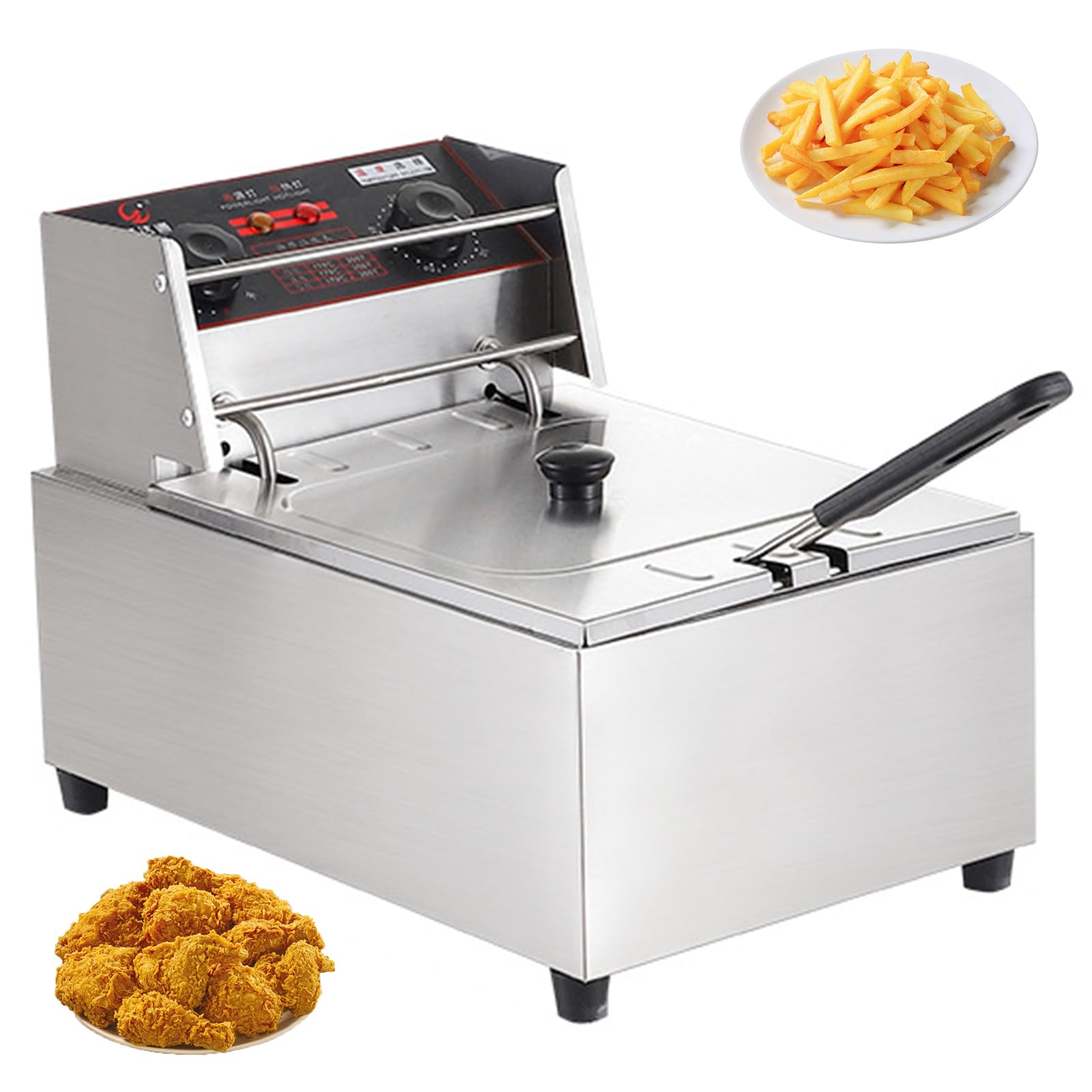 2500W Friggitrice Elettrica da Banco con Cestello Rimovibile Friggitrici Commerciali Friggitrice con Controllo della Temperatura 60 Minuti Timer per Ristorante Uso Domestico,Single Tank