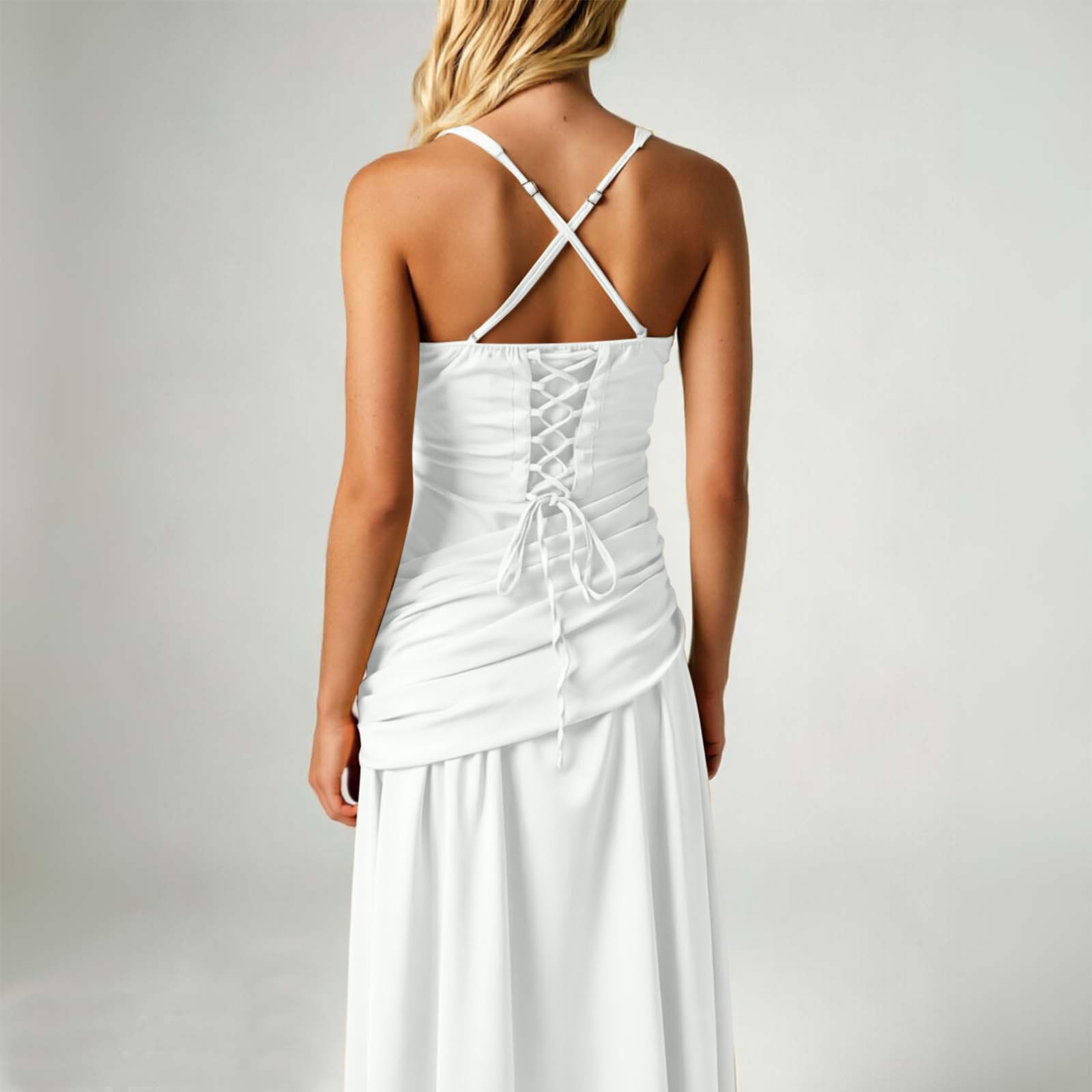 Brautjungfernkleider Damen Lang Chiffon Abendkleider für Hochzeit A-Linie Spaghetti-Träger Ballkleid