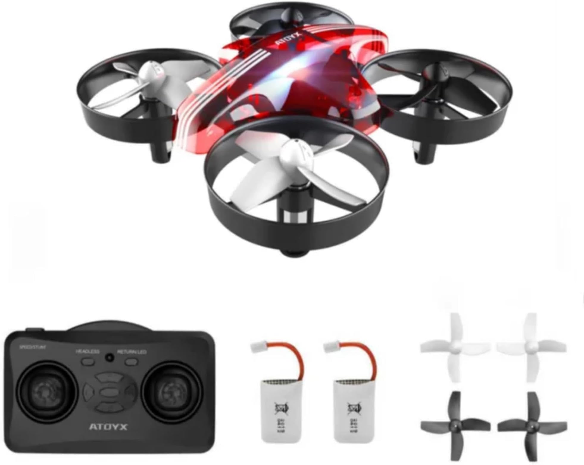 Mini Drone for Kids & Beginners, Indoor Portable Hand Operated/RC Nano Helicopter Quadcopter,Auto Hovering,3D Flips,Birthday＆ Children's Day Gift for Boys and Girls,Auto Hovering, Headless Mode & Remote Control, Red.4-blade design-ATOYX