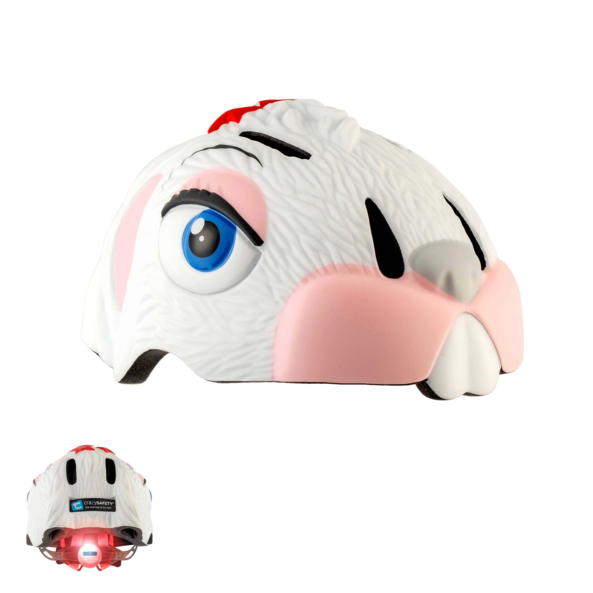 Crazy Safety White Bunny Childrens Bike Helmet | Cycle helmet for children aged 2-7 years for bikes, skateboards, balance bikes, scooters, skates Lightweight and adjustable 3D animal helmet 49-55 cm