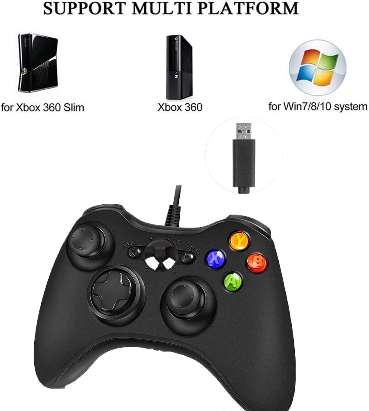 Wired Controller for Xbox 360 & Slim Windows PC (Black)