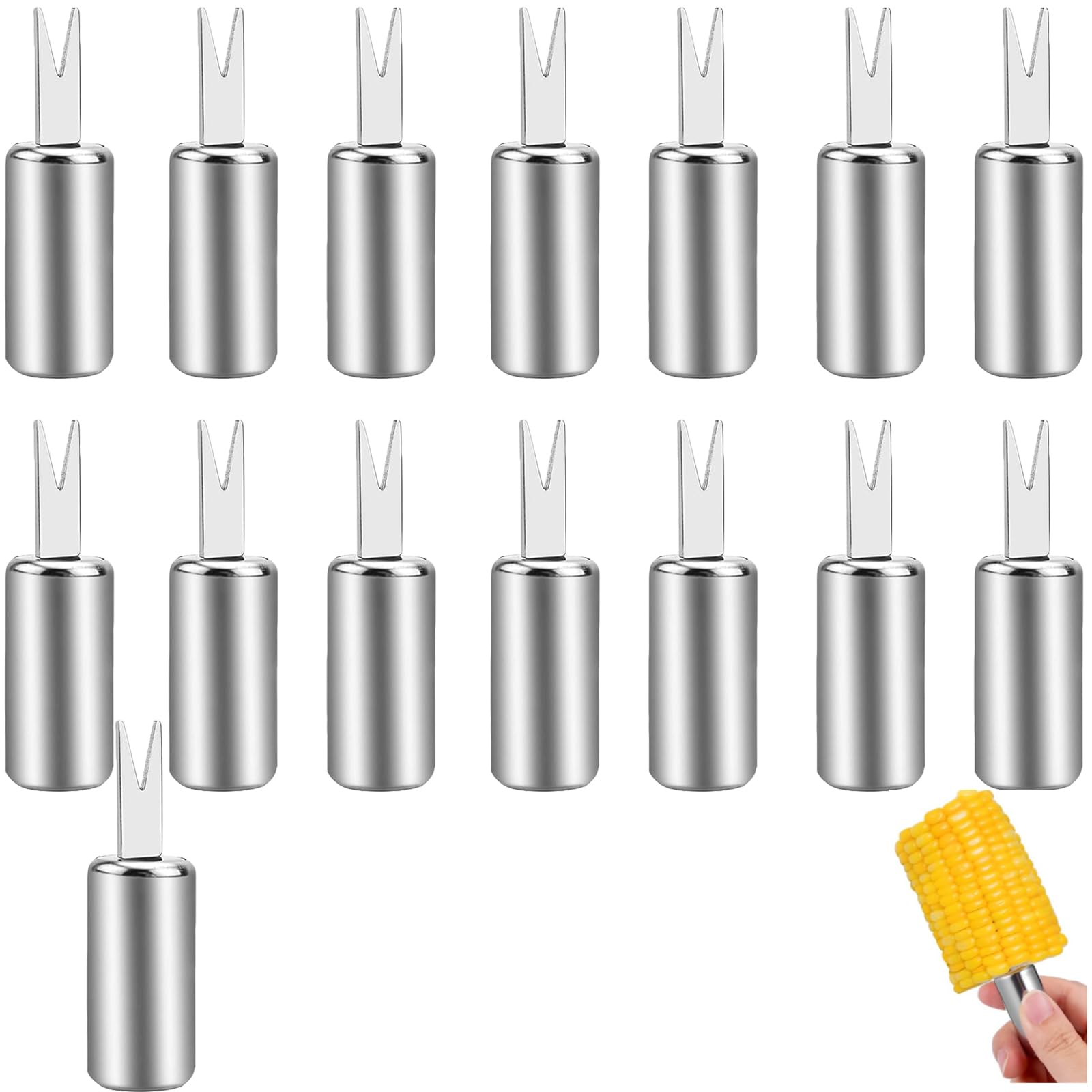 15PCS Stainless Steel Corn on The Cob Skewers, Reusable Corn on The Cob Skewers and Sweetcorn Forks,Corn Cob Holders BBQ Fork Skewers, Corn On Cob Forks for Camping Kitchen Tool,Parties, Picnics