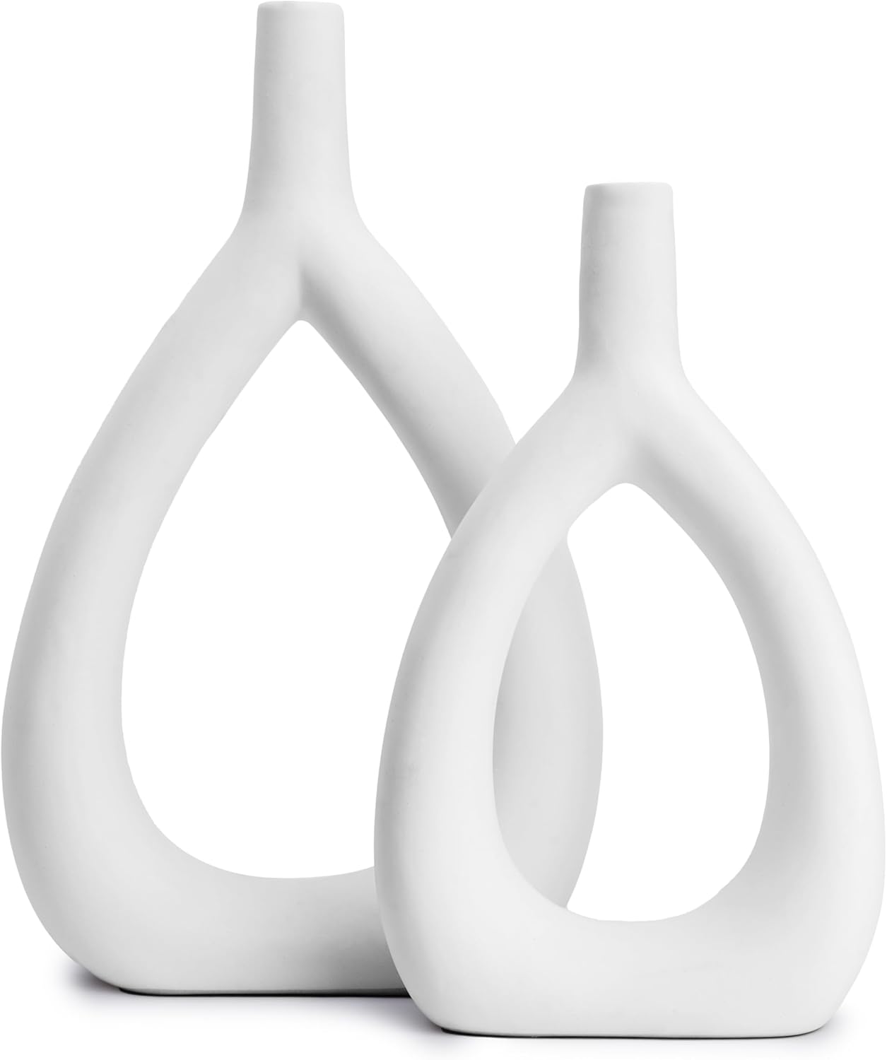 Ajuny Oval Vase Set of 2 – White Ceramic Decorative Vases, Farmhouse Style Modern Accent for Wall Decor, Bedroom, Living Room, Coffee Table, Office - Image 2