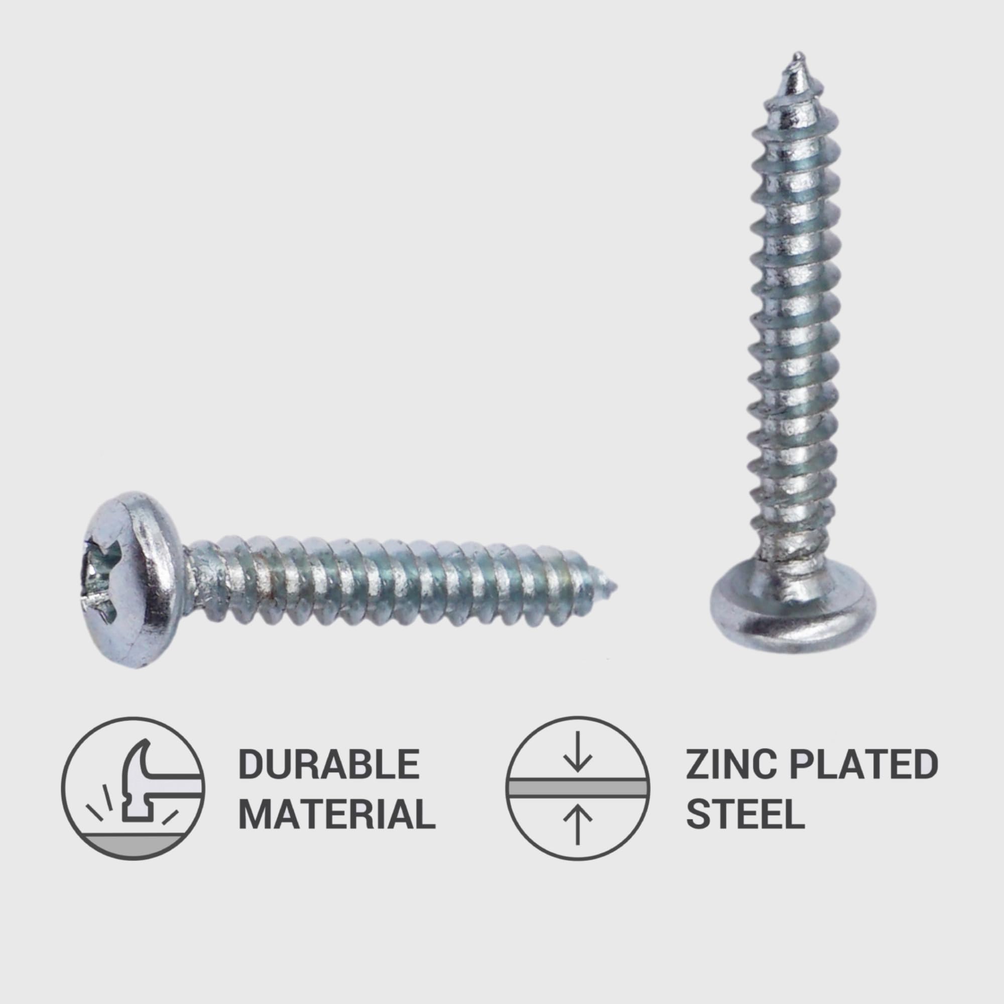 SKIR'CO (100 pcs) Zinc Plated Steel 4.2 x 25 mm Self-Tapping Screws, DIN 7981 C, Pan Head Screws, PH Head - Image 3