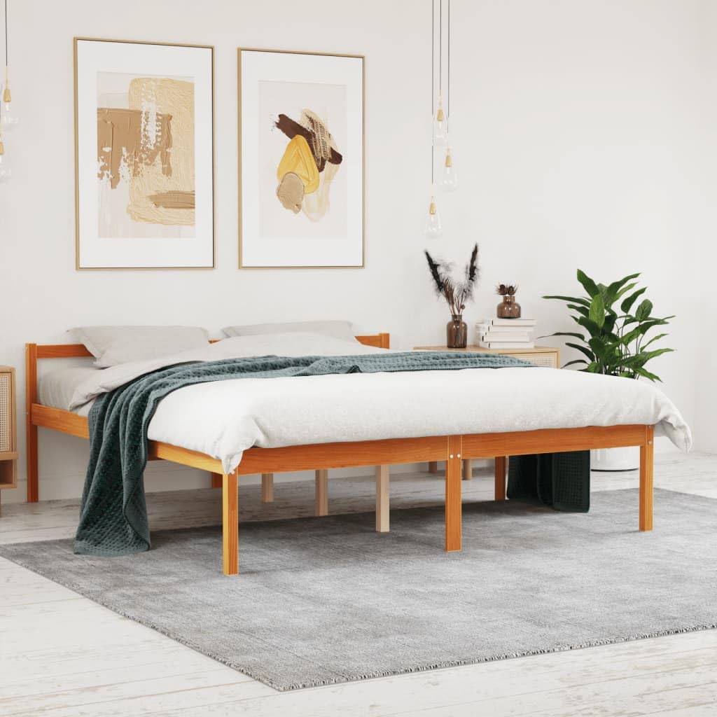 Massivholz Kiefer Seniorengerecht 44 cm Einstiegshöhe 160 x 200 cm Braun | Seniorenbett Massivholz Kiefer Wachsbraun 160x200 cm Bettgestell mit Komfortkopfteil Hohe Einstiegshoehe Stauraum