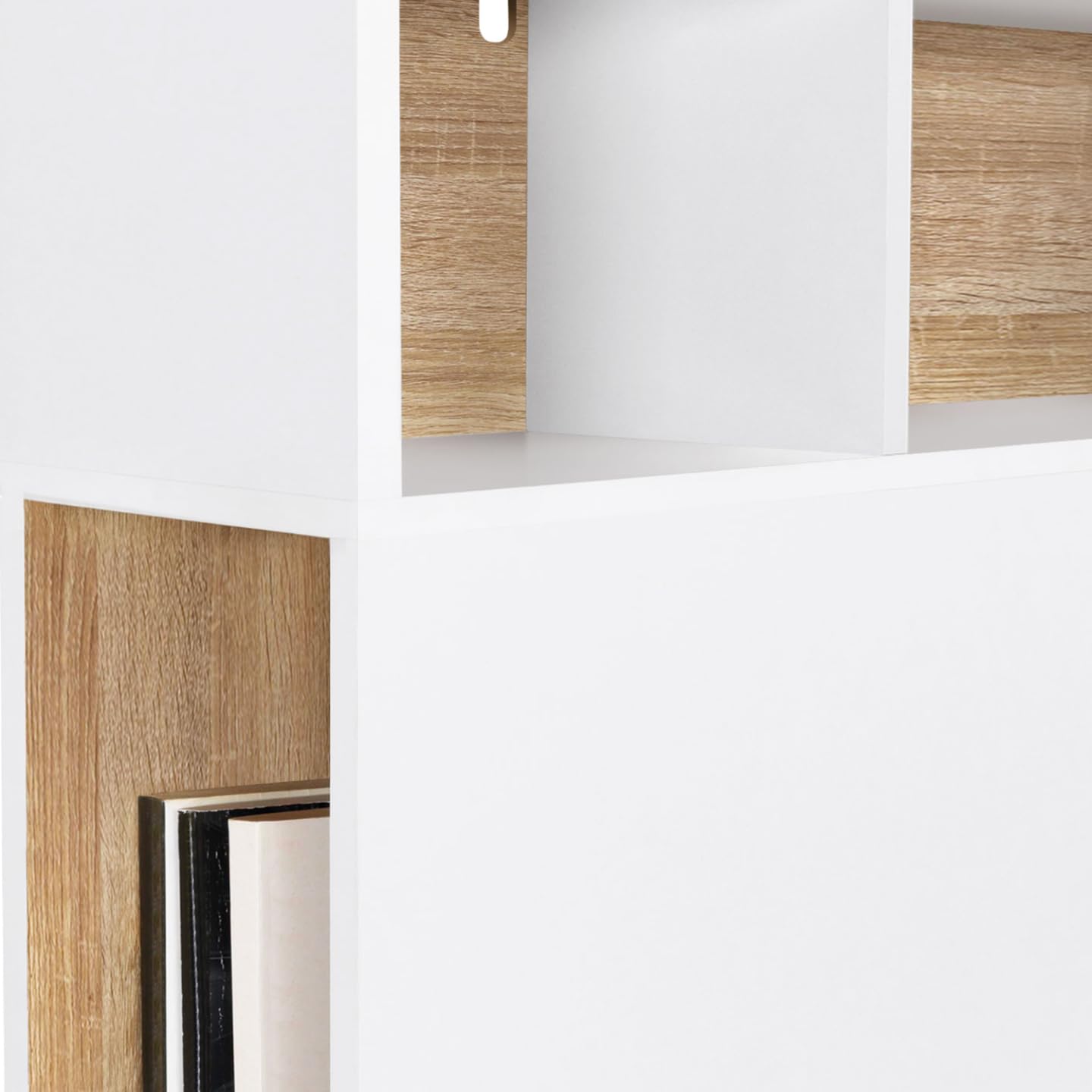 IDMarket - Tête de lit sur Pied Cleo 165 cm avec rangements fermés et niches Blanc et façon hêtre