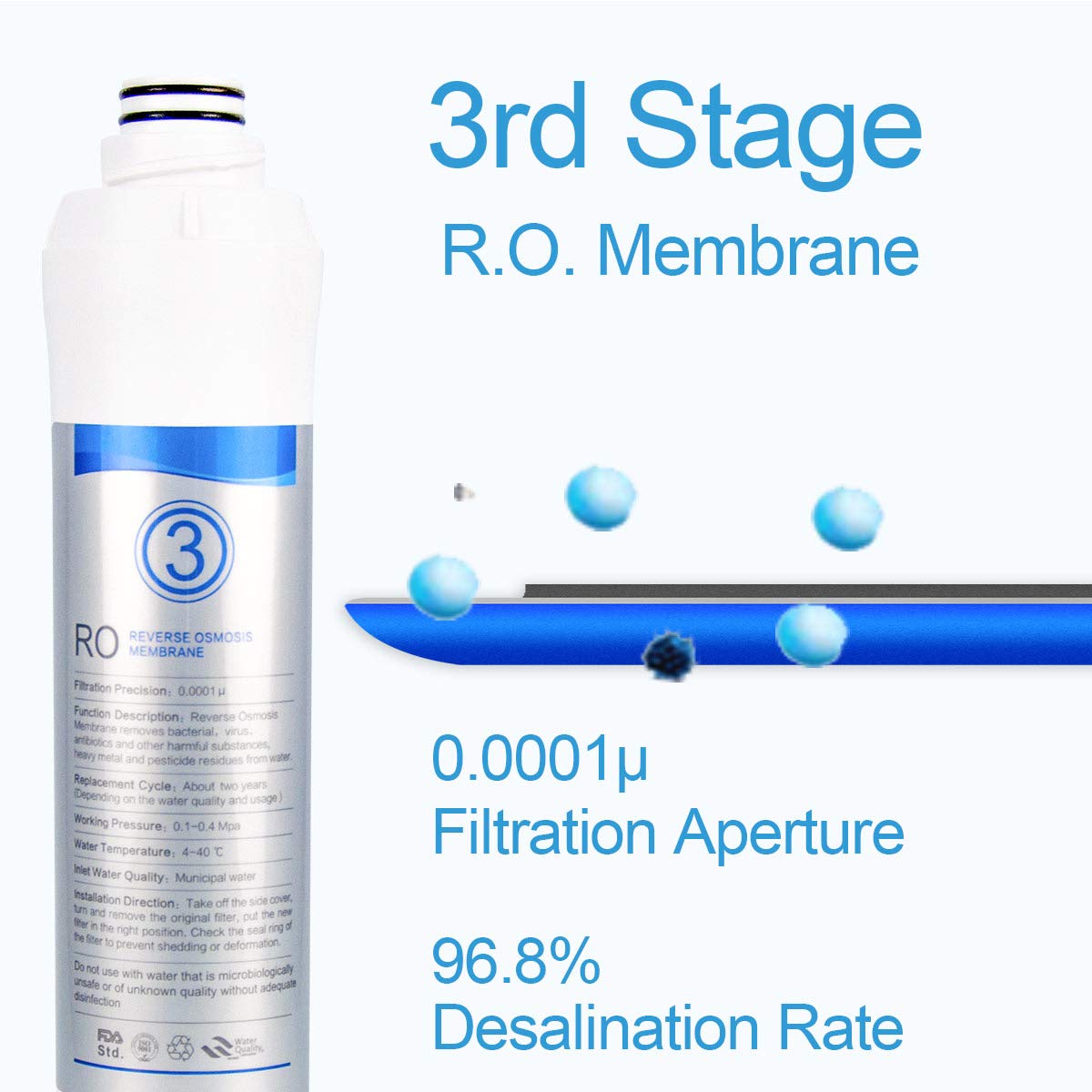 KFLOW Reemplazo del filtro de agua RO 3ª etapa - Membrana de ósmosis inversa