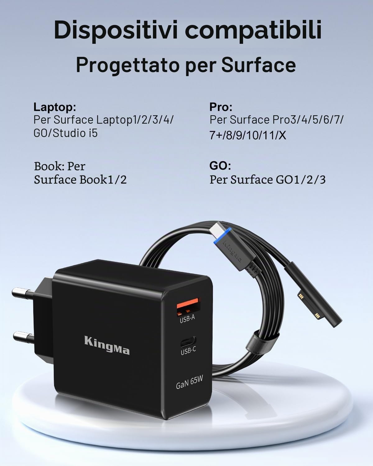 65W Surface Alimentatore per Microsoft Surface Caricatore con Doppio Porto