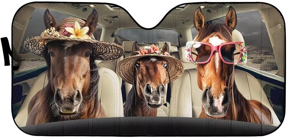 Generic Funny Horse Front Windshield Sun Shade, Personality Car Windshield Sunshade Animal Automotive Cover Keeps Out UV Rays Protectors Vehicle Interior,Car Sun Visor 57x27.5in, JccAoT10-7