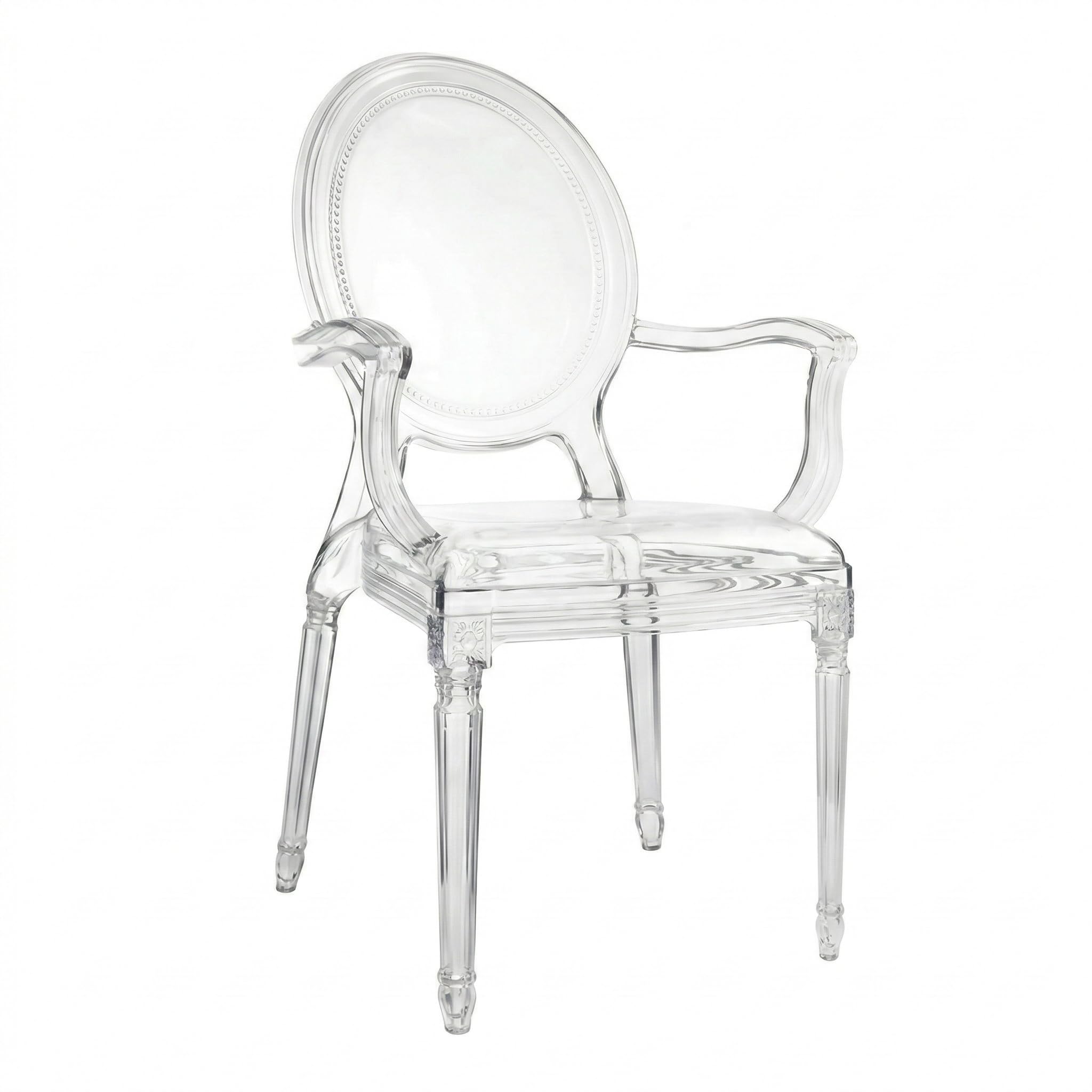 Cribel Set da 4 Atene Poltrona Trasparente in Policarbonato con Braccioli Integrati, Design Classico Rivisitato con Schienale Ovale Decorato 58x55x99.5 cm
