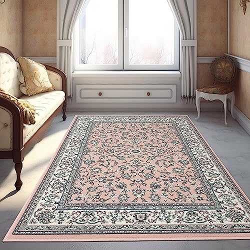 Viva Rugs Traditional Oriental Rug Large Small Soft Oriental Vintage Classic Pattern Short Pile Area Carpet Mat (Pink, 200x290cm (6'7x9'6))