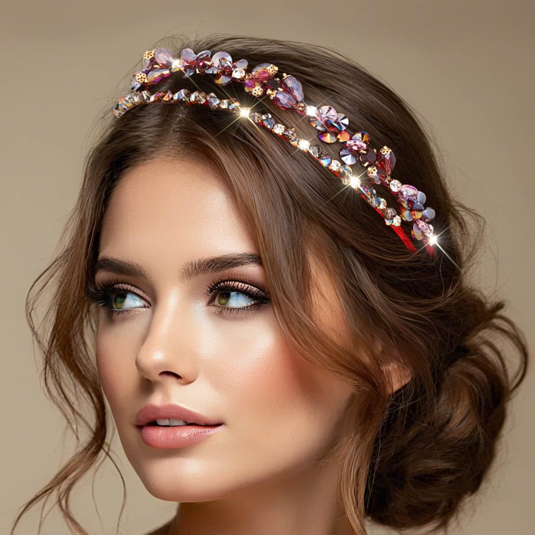 IYOU Shiny Rhinestone Headband Purple Rhinestone Hair Bands Vintage Wedding Guest Hair Accessories for Women - Image 2
