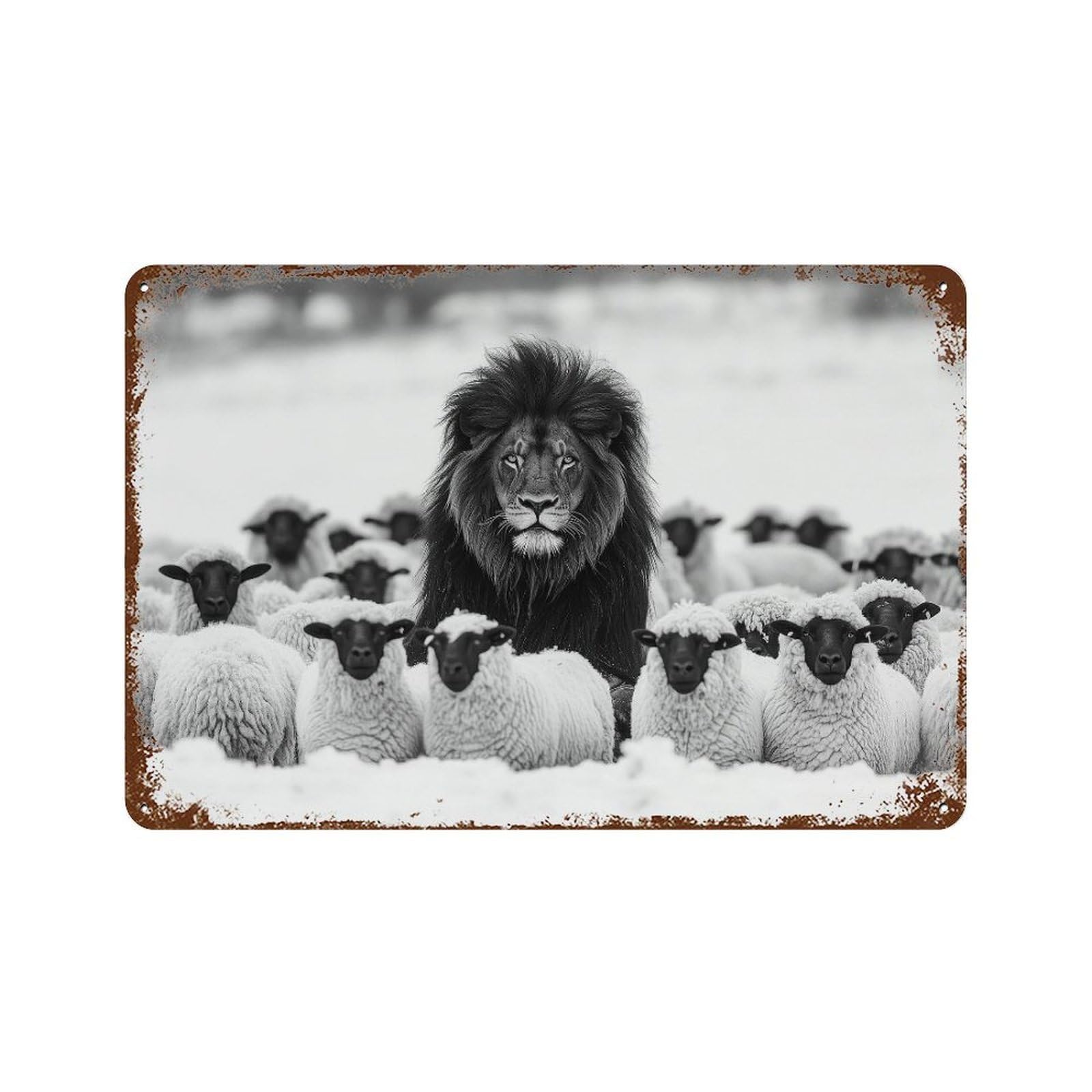xiaoxiaoshen Lion Amongst Sheep Print Wall Decor Art Metal Tin Poster Modern Home Decor Art Home Bar Shop Decorations Vintage Sign 20x30cm