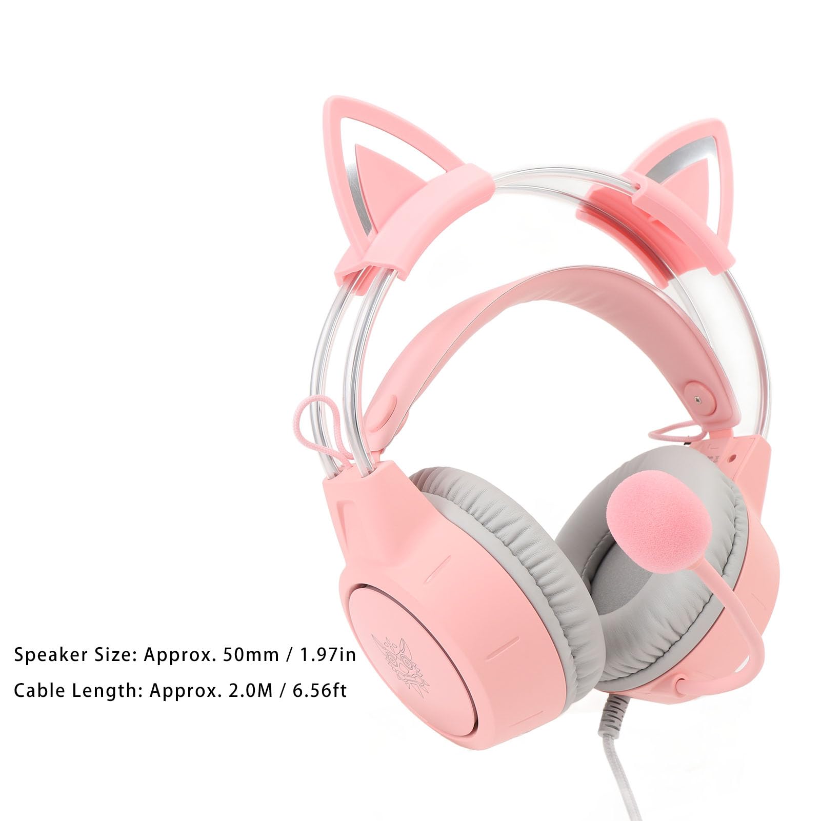 Katzenohr-Kopfhörer, 3,5 Mm Kabelgebundenes RGB-Stereo-PC-Gaming-Headset mit Mikrofon, Regenbogen-RGB-Beleuchtung und Virtuellem Surround-Sound, Leichte Over-Ear-Kopfhörer