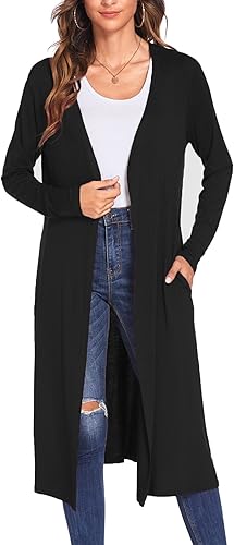 Bluetime Women Long Open Front Maxi Cardigan Lightweight Duster Long Sleeve Cardigan (S-4XL)