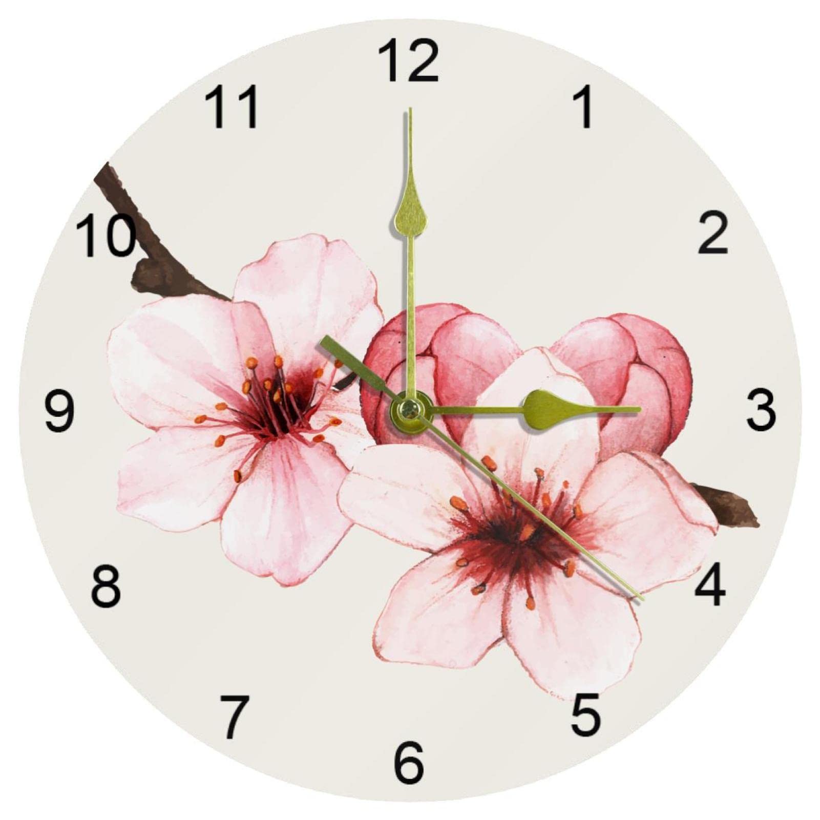 Horloge murale 25 cm à quartz silencieuse à motif fleurs de cerisier