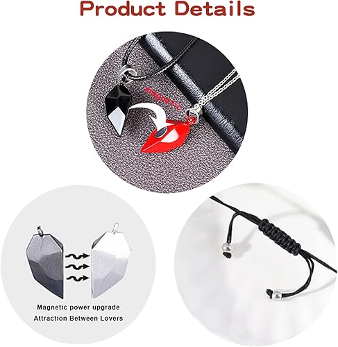 Miniatura 4 de Juego de 4 collares para parejas pulseras magnéticas a juego para novio novia parejas él o ella collares de relación a distancia para parejas