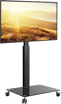 WKWKER Rolling Floor TV Stand Mobile TV Cart for 27-60 inch LED Screen Universal Televisions Stand with Mount Tempered Glass Base TV Stand for Bedroom Living Room Max VESA 400x400mm