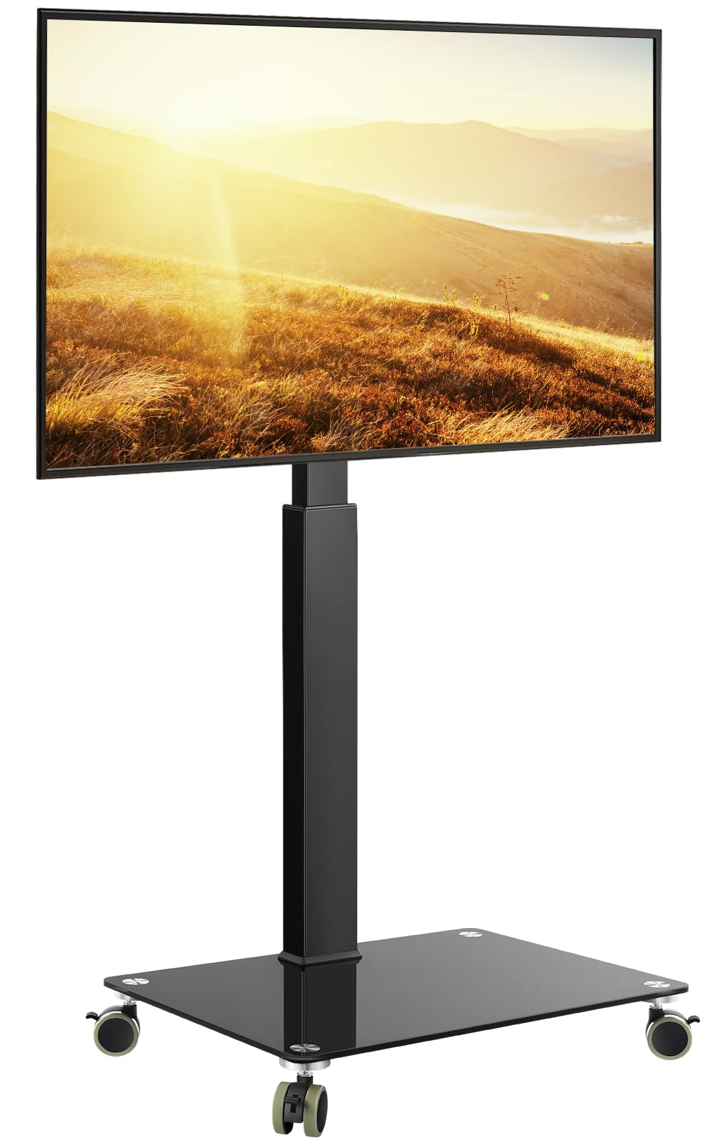 Rolling Floor TV Stand Mobile TV Cart for 27-65 inch LED Screen Universal Televisions Stand with Mount Tempered Glass Base TV Stand for Bedroom Living Room Max VESA 400x400mm