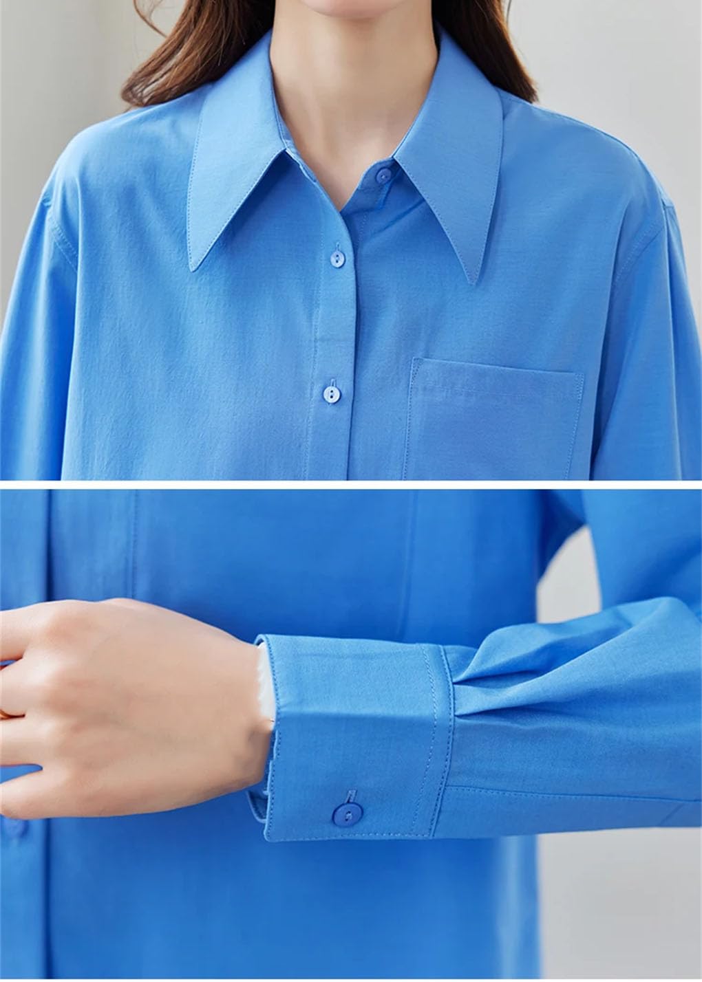 Blusa de manga larga para mujer, cuello vuelto, informal, para oficina, trabajo, negocios