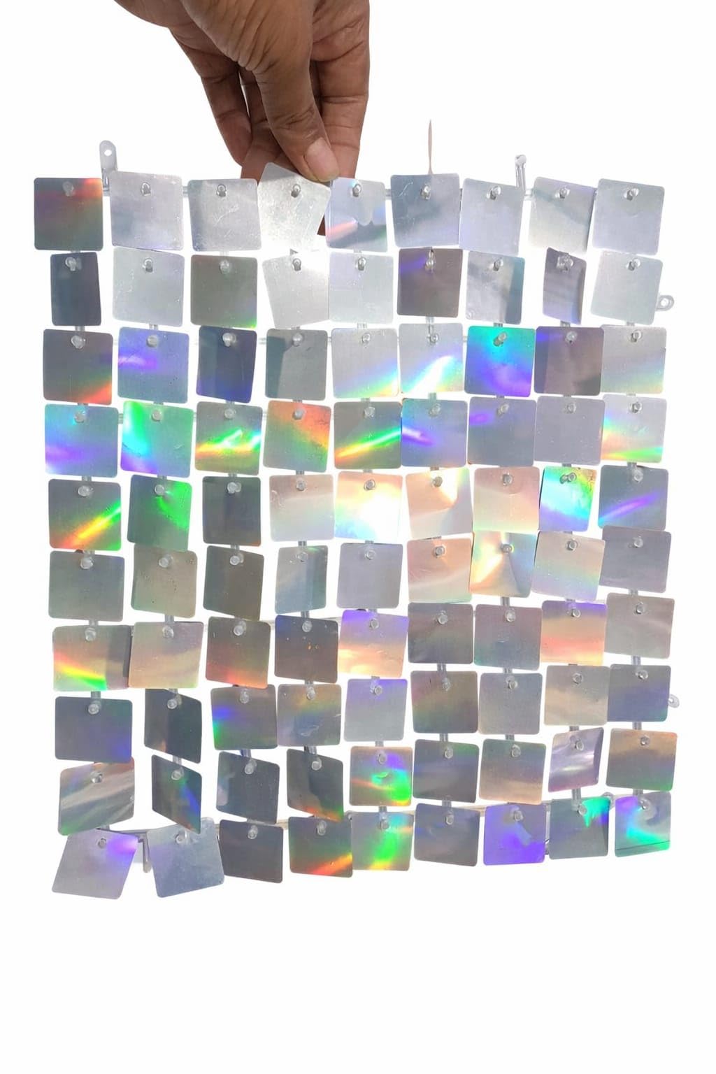Shimar Wall Sequence Panel Holographic Sequin Curtain Backdrop, Silver Iridescent, Party Decoration, Photo Booth Background