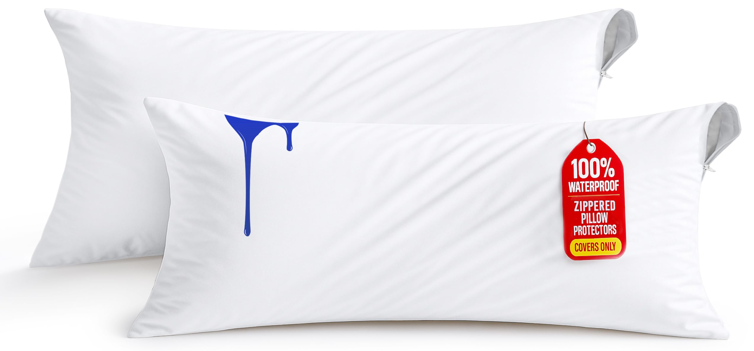 Utopia Bedding Set of 2 Waterproof Pillow Protectors with Zipper Body Size (White), Ultra Soft Pillow Covers, Bed Bug and Dust Mite Proof Pillow Encasements, Moisture Wicking Pillow Cases