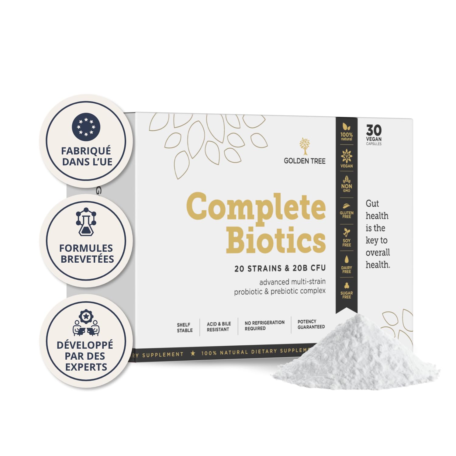 Golden Tree Complete Biotics – Probiotiques, 30 gélules | Avec 20 cultures et souches bactériennes, 20 milliards d’UFC par dose journalière, Gélules gastro-résistantes