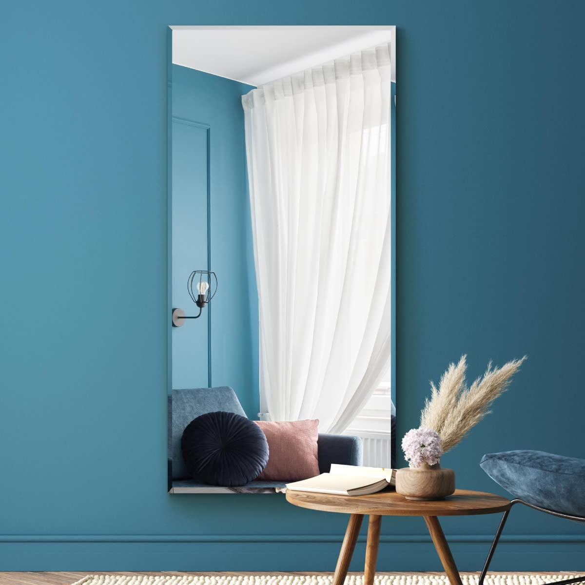 MirrorOutlet The Moderni - Large Bevelled edged Modern Wall Leaner Mirror 59" X 24" (150cm X 60cm) Silver Mirror Glass On A Black Backing