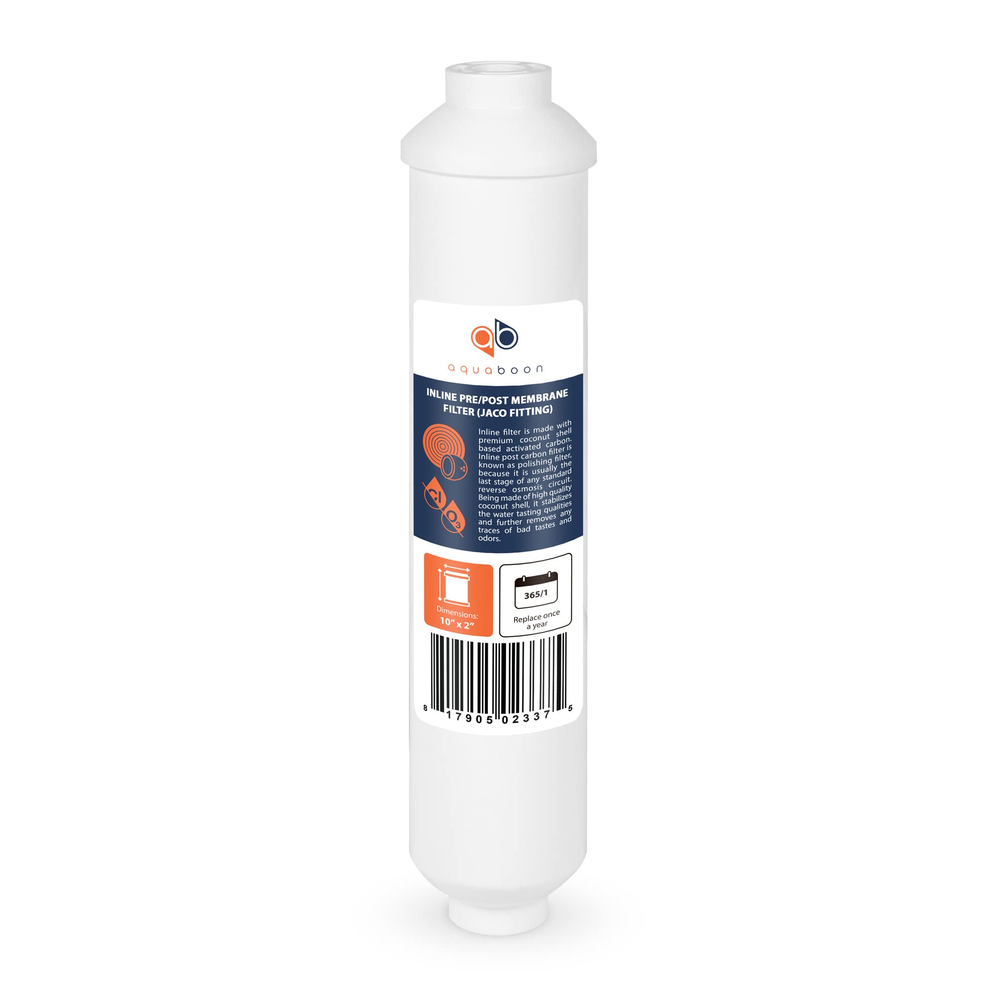 Aquaboon Lot de 6 filtres à eau en ligne pour réfrigérateur - Cartouche de filtre à eau de polissage au carbone pour système d'osmose inverse - Taille standard (raccord Jaco)