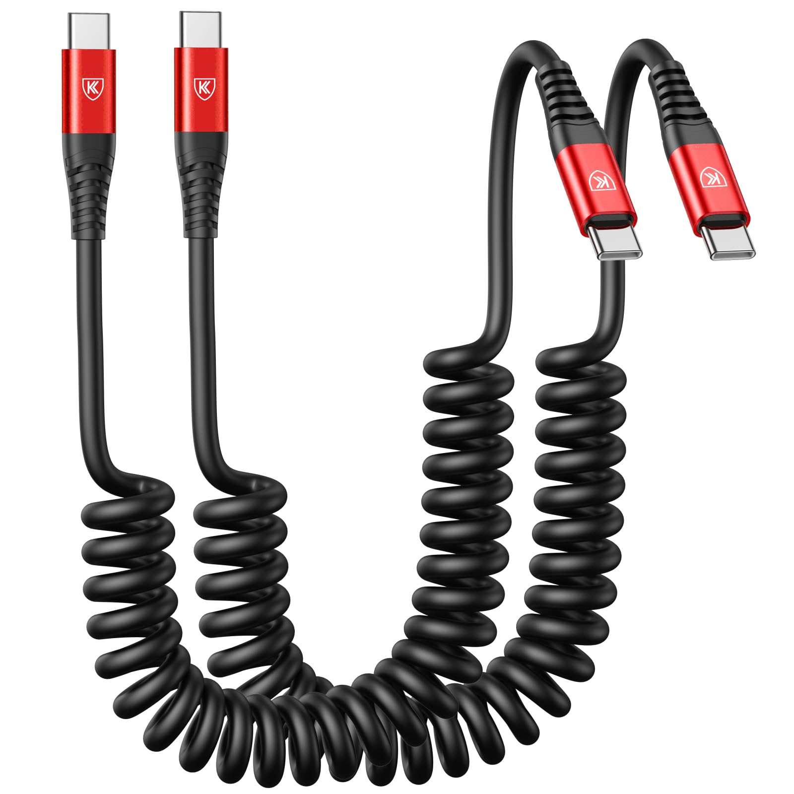 USB C Cable 3ft 2Pack USB C to USB C Charger Cable for Car, Coiled Type C Fast Charging Cable for iPhone 16/15/Plus/Pro/Pro Max/MacBook Pro 2020/iPad Pro 2020/iPad Air 4/Samsung Galaxy S23-Red