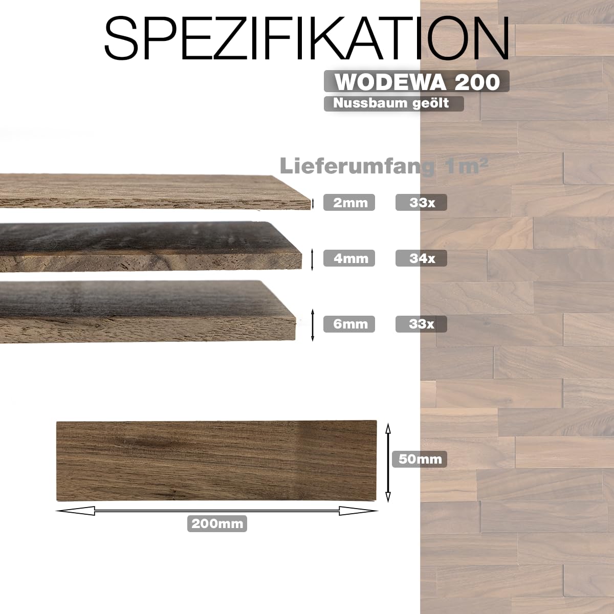 wodewa Rivestimento Murale Legno di Noce I 1m² Pannelli Murali Rivestimento Parete Legno Decorazioni Pareti 3D Pannello Decorativo Cucina Cameretta I Oliato