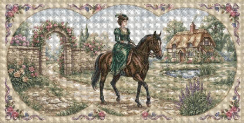 Broderie point de croix compté motif cheval en coton 14 CT 54x26 cm