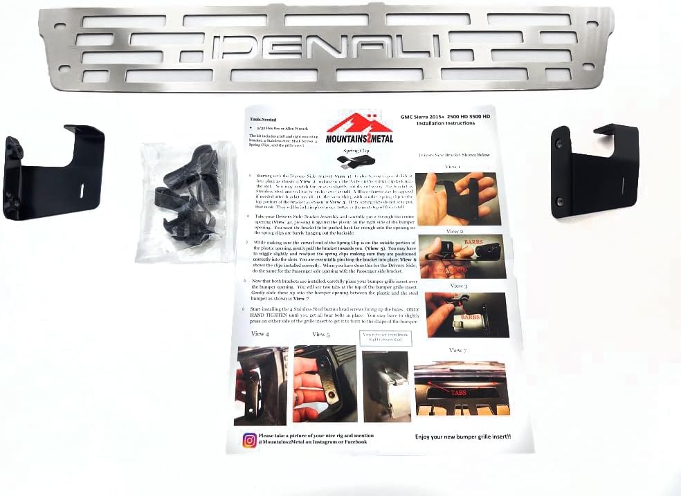 Bumper Grille Insert Brushed Stainless DENALI Edition Compatible with 2015-2019 GMC Sierra 2500 3500 HD M2M #700-130-3