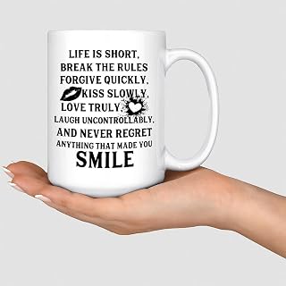 Ceramic Cups Life is Short Break The Rules Forgive Quickly Mockup Mug Warm and Healing Lettering Coffee Tea Cup White Cup Mock Up Funny Inspirational and Sarcasm 15oz