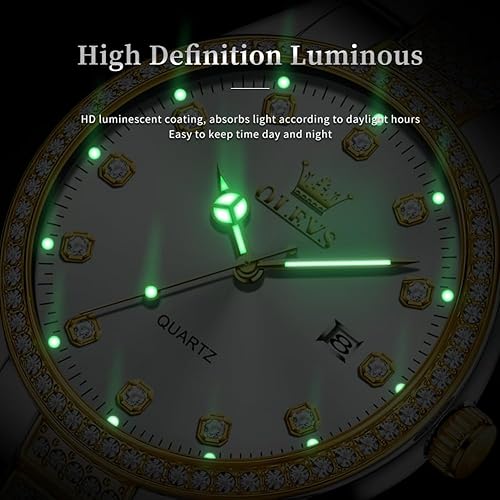 Miniatura 10 de OLEVS  Relojes de lujo con diamantes para hombres impermeables fino casual reloj con calendario analógico de cuarzo reloj para Navidad