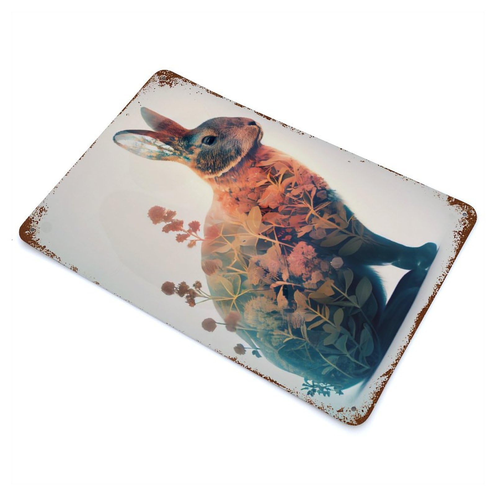 Rabbit Flower 11.8"x7.9" Rusty Metal Tin Sign, Novelty Wall Decor for Cafe, Home Bar And Lounge Decor